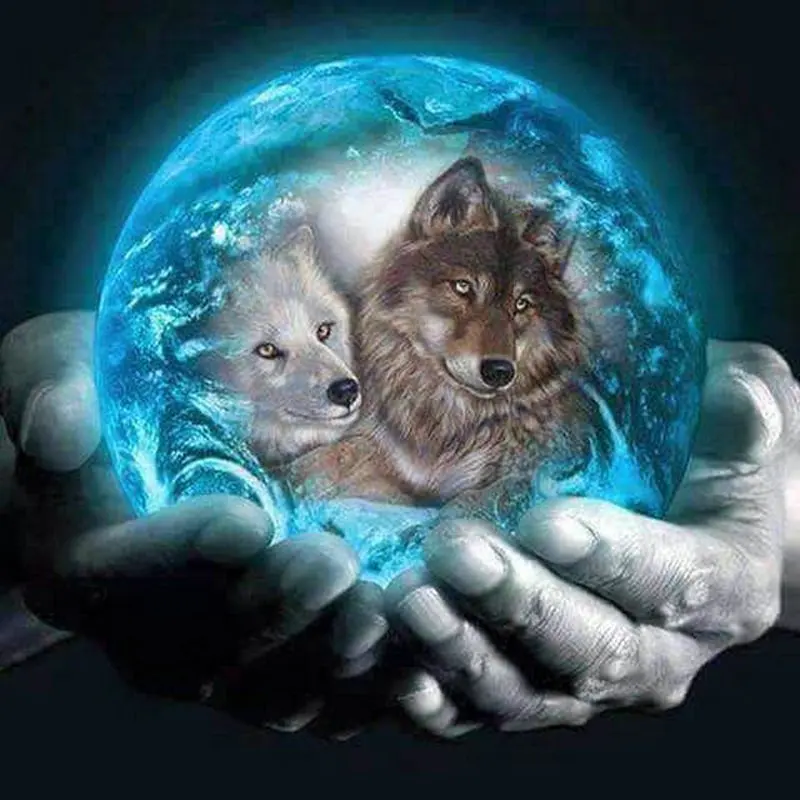

AB DIY Wolf Round Square Hand Diamond Painting Animal 5D Full Drill Resin Icon Handicraft Patch Embroidered