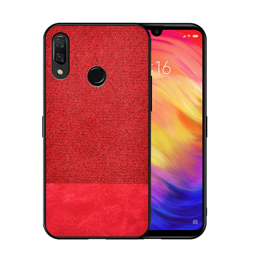 Для Xiaomi Redmi Note 7 Pro Not 7S чехол для задней панели тонкий ПК + ТПУ тканевый кожаный