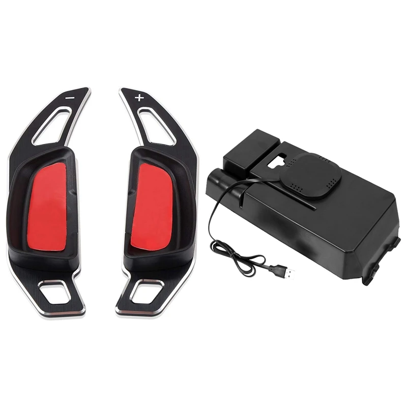 

1 Pcs Car Qi Wireless Mobile Phone Charging Panel Storage Box & 2 Pcs Car Steering Wheel Shifter Paddle Extension