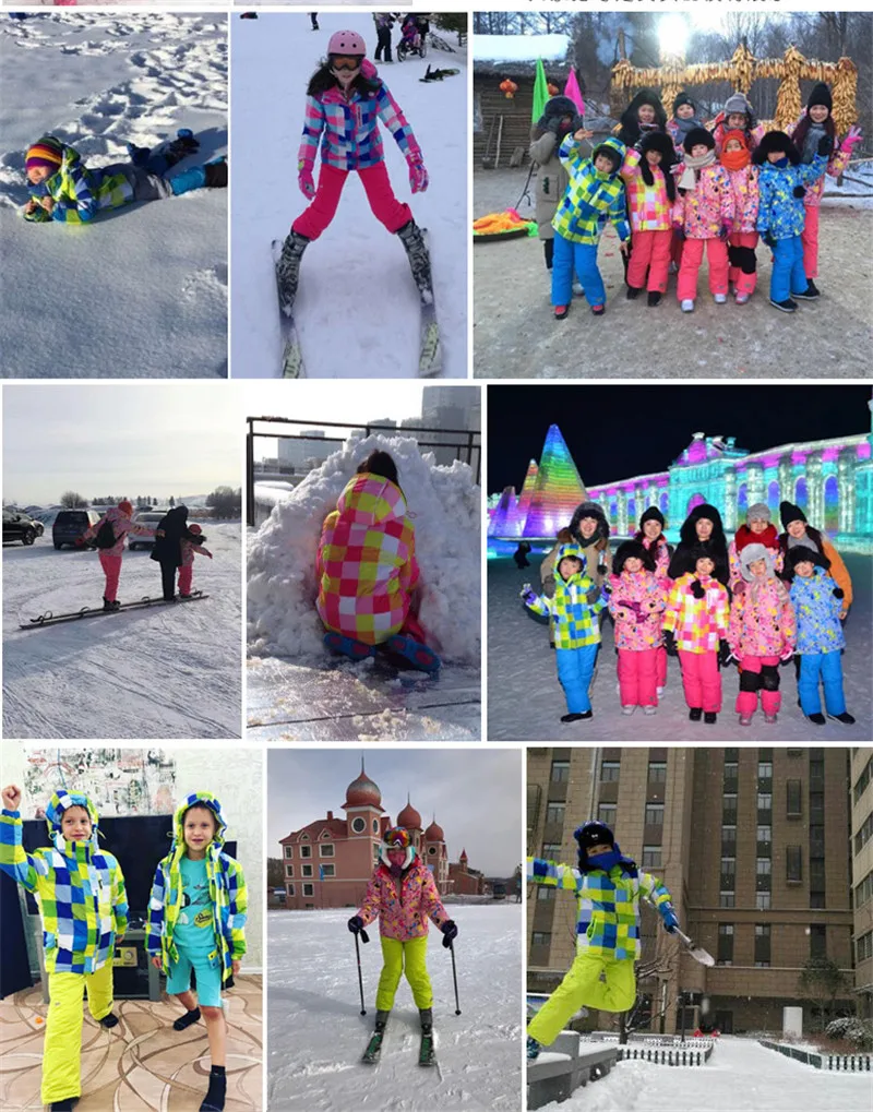Mioigee/ лыжный костюм для девочек; Детские ветрозащитные водонепроницаемые цветные костюмы для мальчиков; зимняя куртка для сноуборда; брюки; комплекты зимней одежды