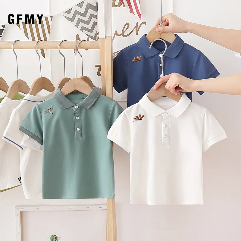 GFMY Hot Sale Children Shirts Casual Solid 100% Cotton Short-sleeved Boys shirts For 4-12 Years Students wear in school  2021