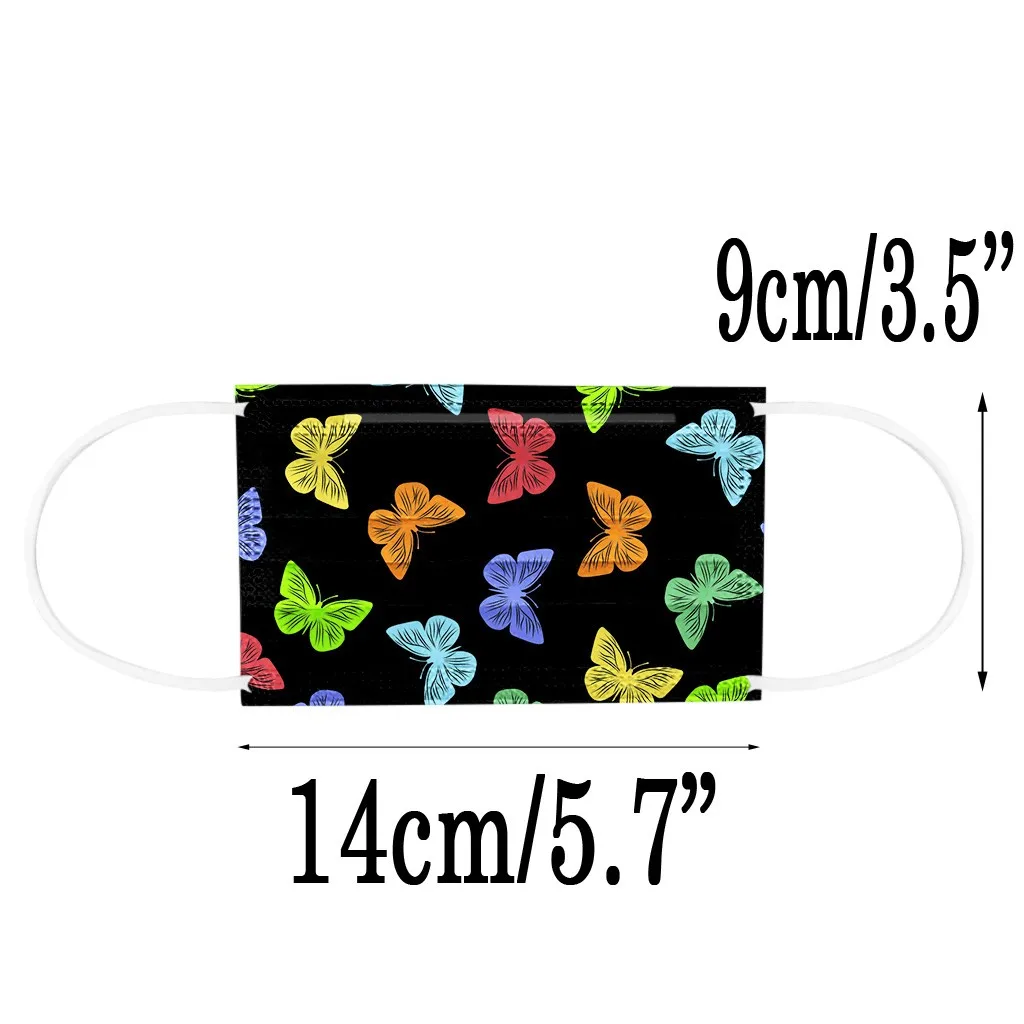 

50PCS Disposable Children Fashion Colorful Butterfly Printed Series Face Mask Kids 3 Ply Non-Woven Earloop Anti-PM2.5 Mouth Mask