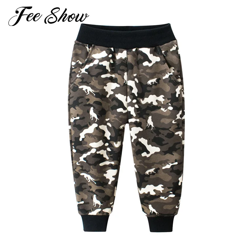 Брюки для мальчиков с эластичным поясом хлопковые камуфляжные штаны косыми