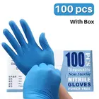 100 шт., многоразовые синие нитриловые перчатки