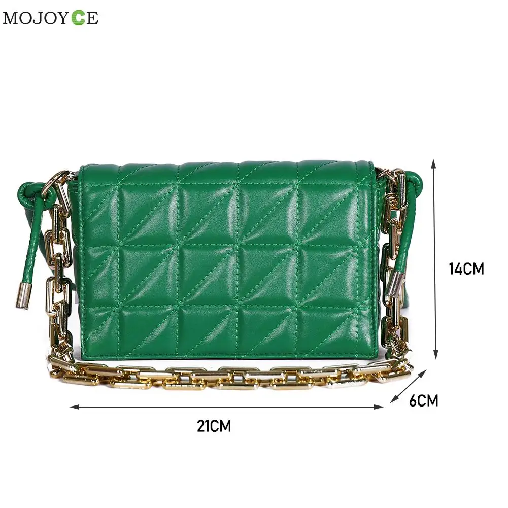 Branded Women's Shoulder Bags 2021 Thick Chain Green Flap Quilted Purses And Handbag Women Hobos Bag Ladies Pillow | Багаж и сумки