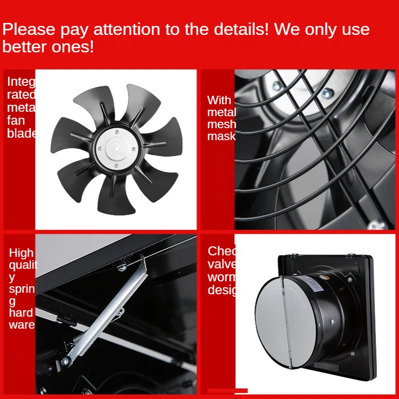 

10inch High Speed Exhaust Fan Kitchen Hanging Wall Window Ventilator Extractor Industrial Ventilation Metal Pipe Fan