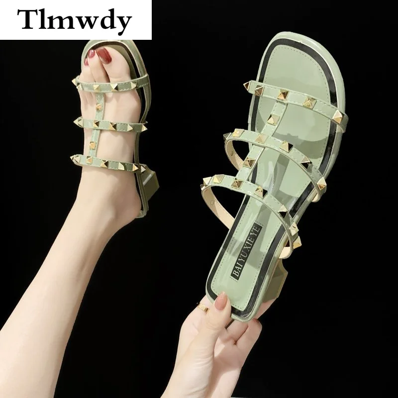 

Сандалии женские с заклепками, босоножки на платформе с квадратным носком, модная обувь с открытым носком, лето 2021