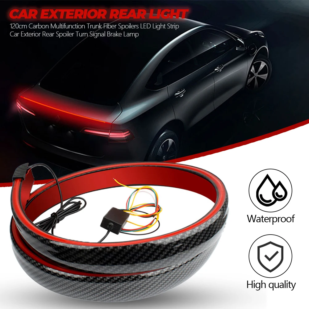 

120cm Carbon Fiber Led Rear Spoiler Lights For Car Racing Tail Wing Universal Driving Brake Signal Lamp Auto Trunk Lip 12V