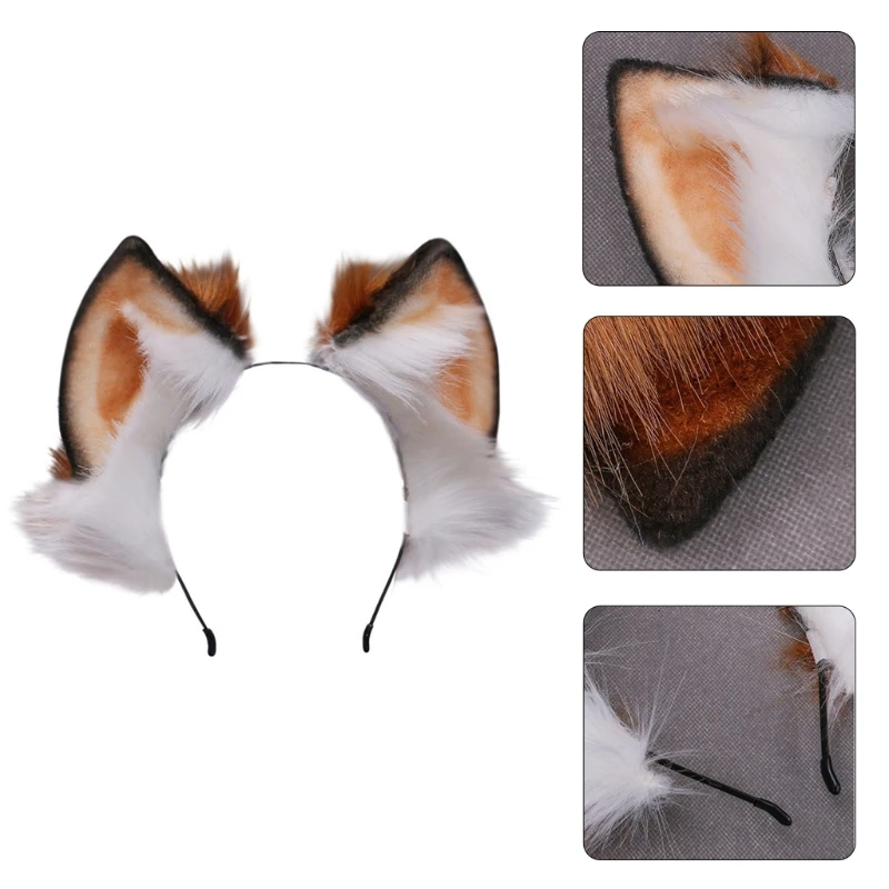

Handmade Faux Fur Kitten Wolf Ears Headband Furry Fluffy Long Plush Animal Hair Hoop Anime Lolita Cosplay Party Costume