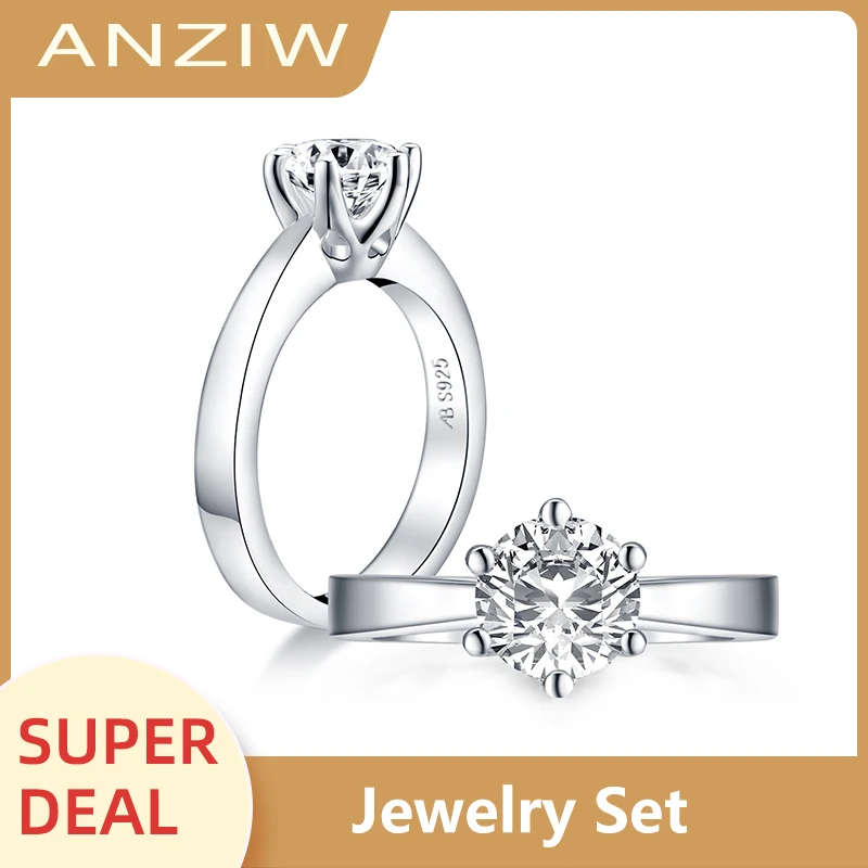 

ANZIW 925 Sterling Silver Classic 1.5ct Round Cut Engagement Ring Sona Simulated Diamond Solitaire Ring Wedding Ring