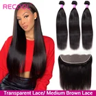 Бразильские прямые человеческие волосы Recool Remy, 3 пряди с кружевом спереди, от уха до уха, HD Прозрачная Кружевная передняя застежка с пряди
