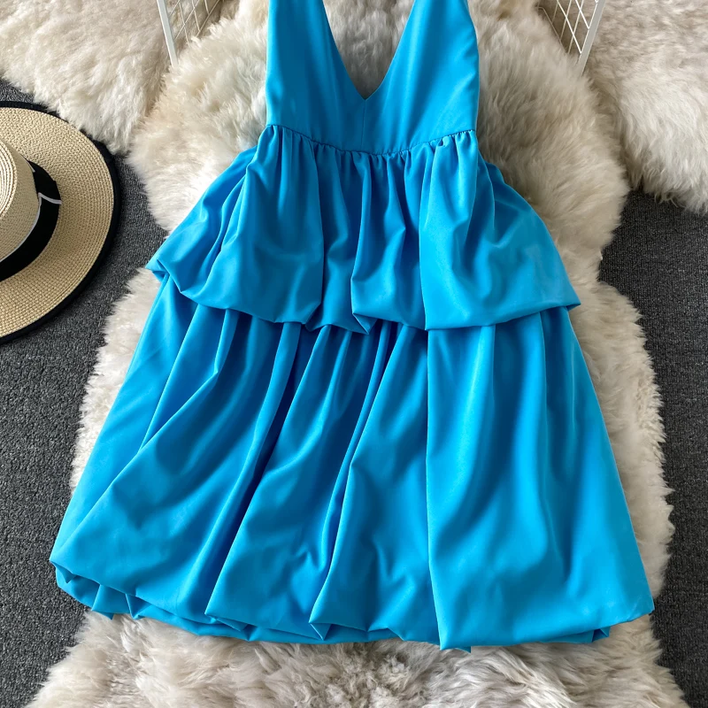 

KUSAHIKI 2021 New Women Spaghetti Strap Dress Causal Sweet A-line Vestidos Femme Korean Sexy Backless Seaside Dresses 6F228