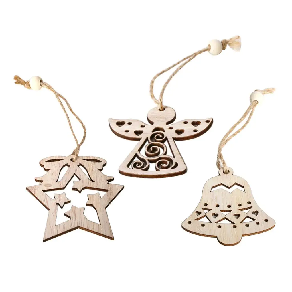 

Pack of 3 Wooden Ornaments Hanging Embellishments Crafts for DIY Xmas Craft