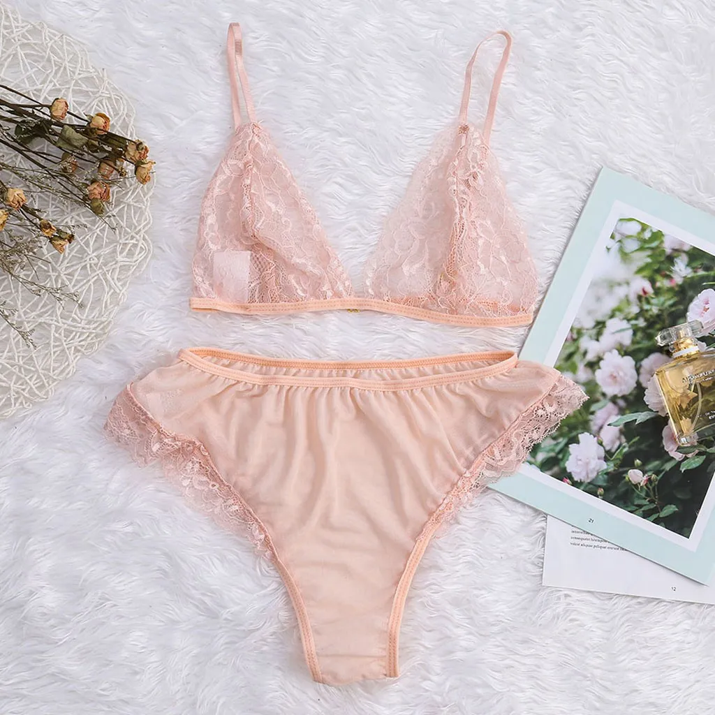 

Sexy Women Girls Lace Lingerie Set Underwear High Waist Soft Sleepwear Thong Sets Push Up Bra Panties Suit Summer A50