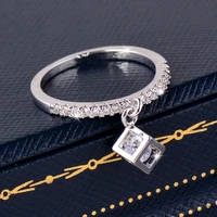 kioozol 2021 new hollow square pendant crystal ring rose gold silver color ring slim girl mini jewelry accessories gifts zd1 xs5