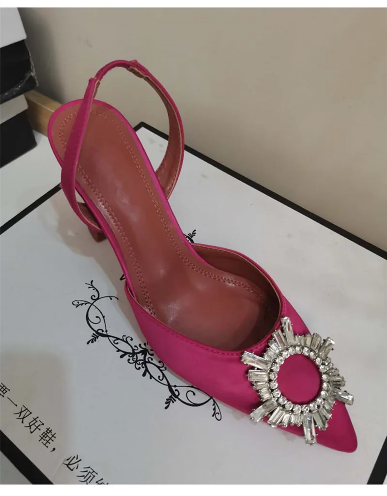 

2020 Brand Women Pumps Luxury Crystal Slingback High Heels Summer Bride Shoes Comfortable Triangle Heeled Party Wedding Shoes