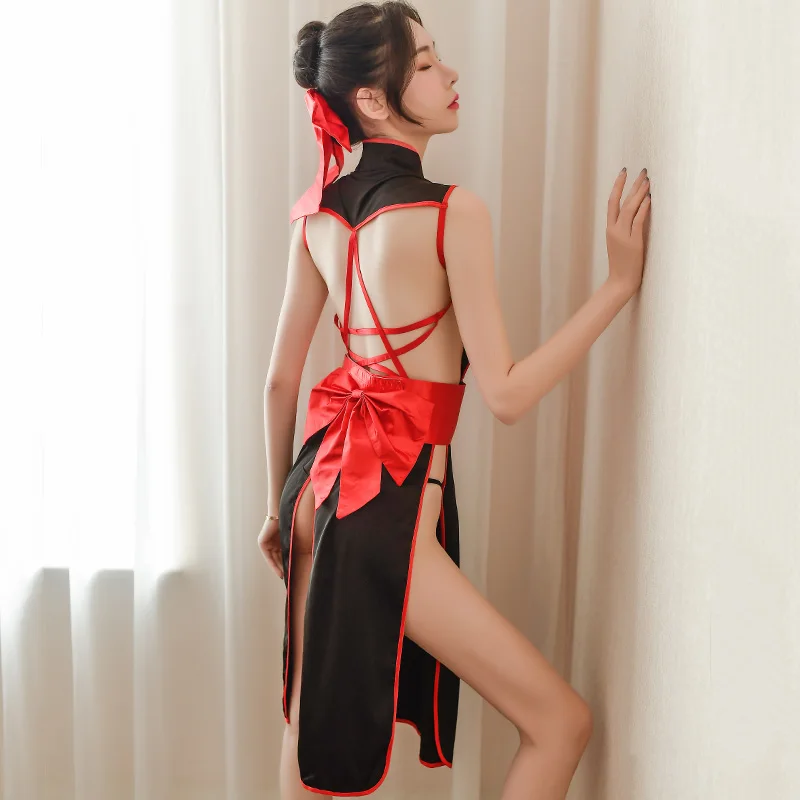 Winter Fire Sexy Cosplay Japanese Style Kimono Anime Dress Uniform Red Bow Erotic Costumes Cross Back Backless Lingerie |
