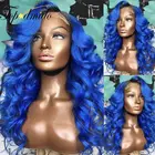 Topodmido Ombre Синий цвет 13x4 кружевные передние парики бразильские волосы Remy человеческие волосы парики предварительно выщипанные свободные волнистые бесклеевые парики