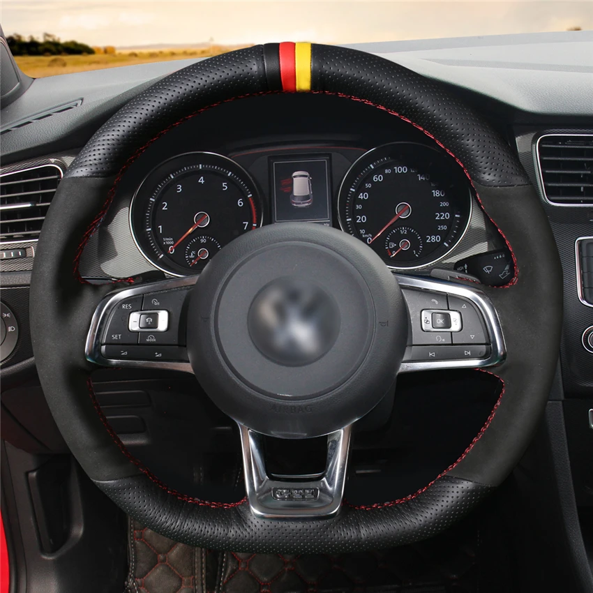 Hand-stitched Black Suede Genuine Leather Comfortable Car Steering Wheel Cover for Volkswagen VW Golf 7 GTI R MK | Автомобили и