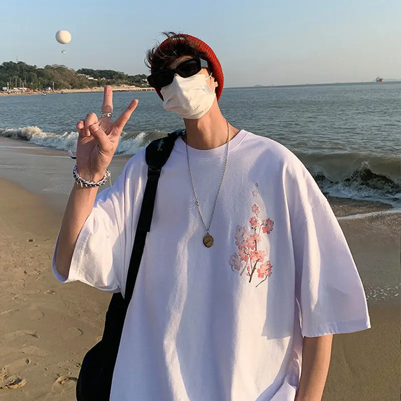 Футболка мужская с цветочным принтом забавная уличная одежда в стиле Харадзюку