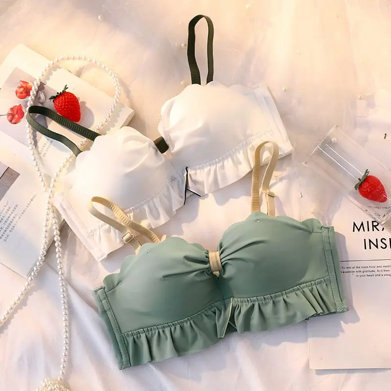 

New Underwear No steel ring Gather Contrast color Bow Sexy bra Ruffled Tube top Solid color Hot sale