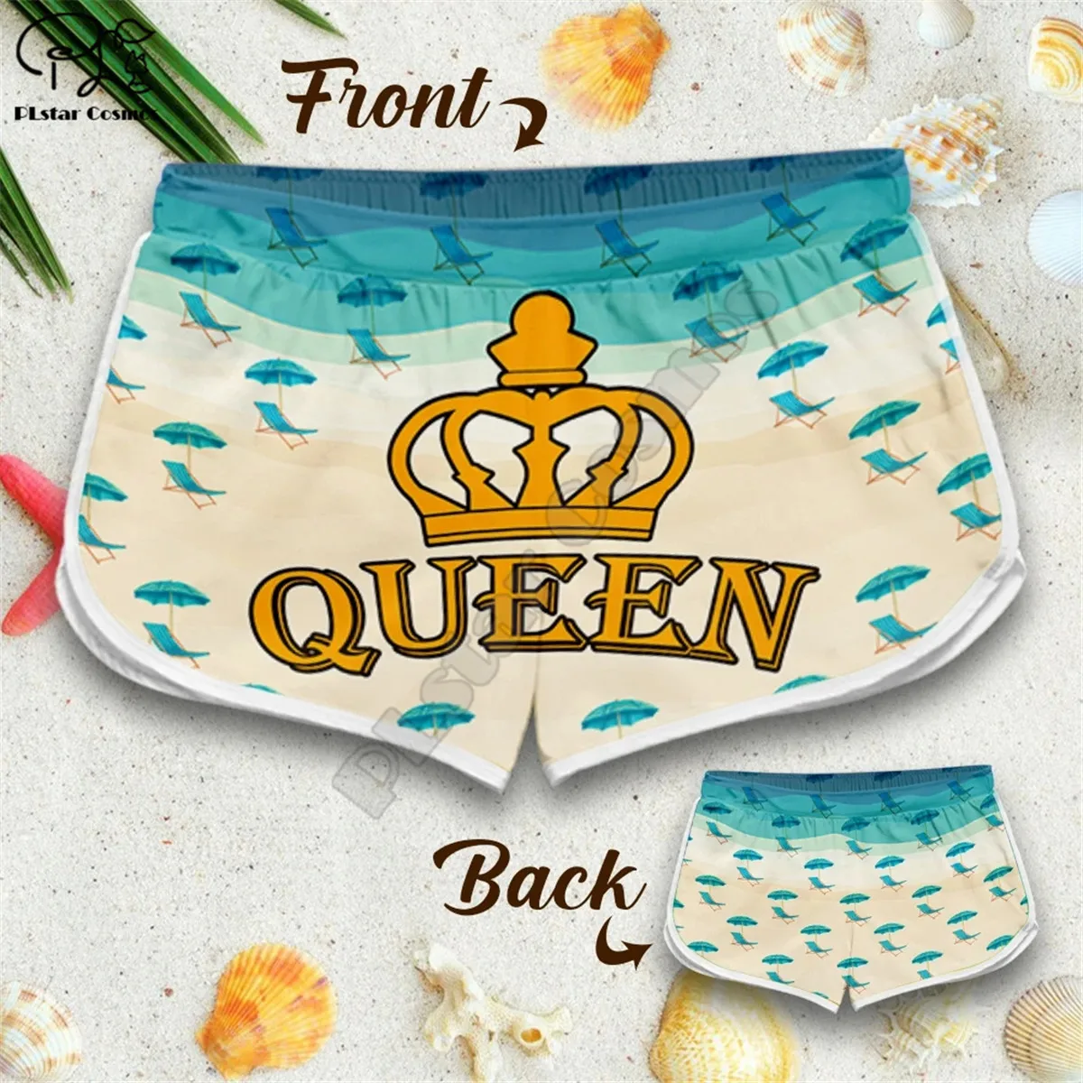 

PLstar Cosmos Couple Matching KING AND QUEEN Printed 3d Shorts women for men Elastic Waist Shorts Summer Quick Dry Beach shorts