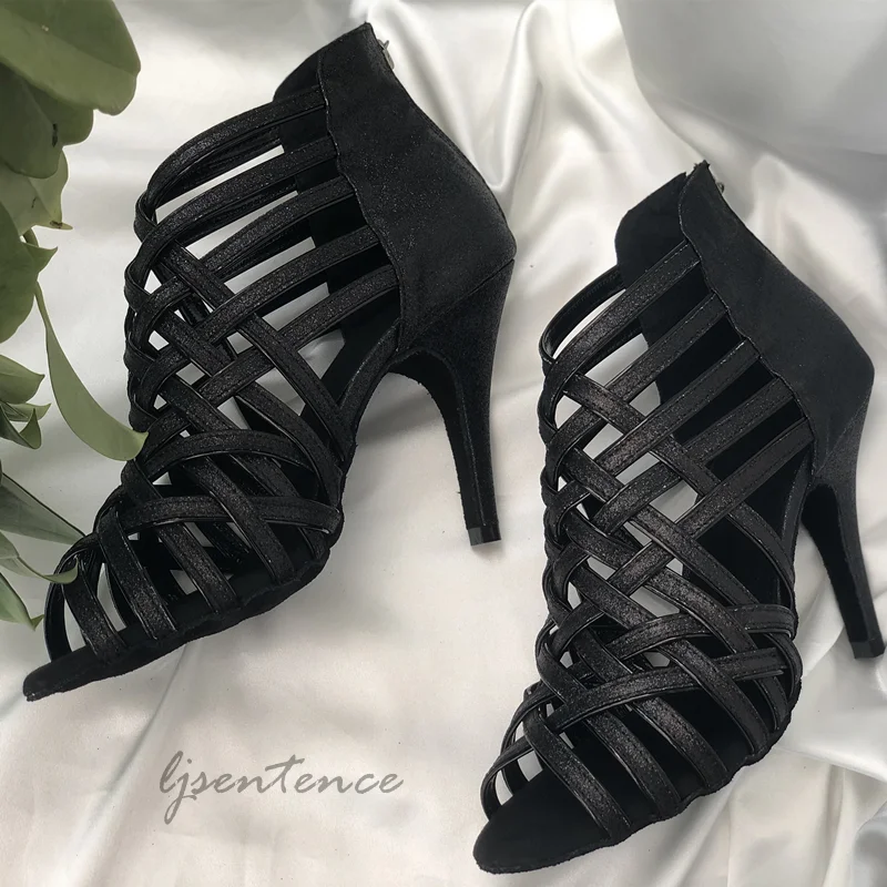 туфли для танцев Черные латинских Женские блестящие ботинки Kizomba Bachata тренировок