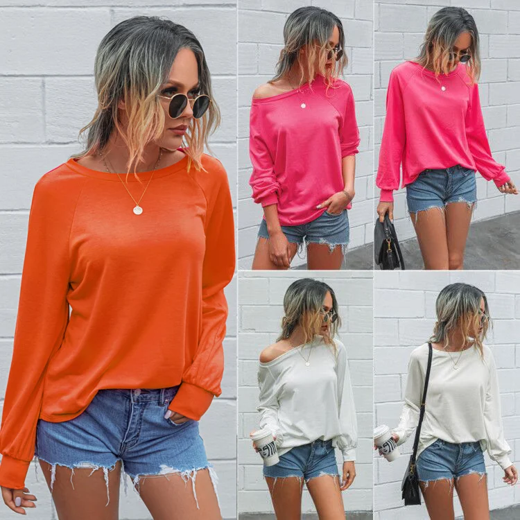 

Autumn 2021 European and American fashion round neck long sleeve women's T-shirt