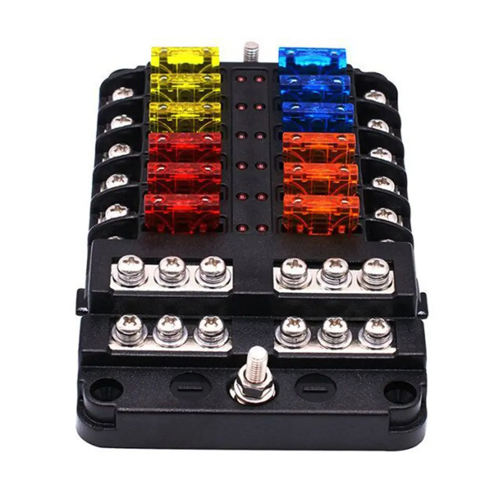 

12-Way Car Fu se Box 6 In 6 Out Car Fu se Box Universal Automative Fu se Box With Led Indicator Portable Car Fu se Box