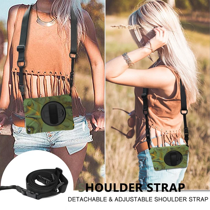 

for iPad 10.2 2019/2020 Case, Shockproof Silicone Rugged Case,with Shoulder Strap,Grip,Rotatable Kickstand