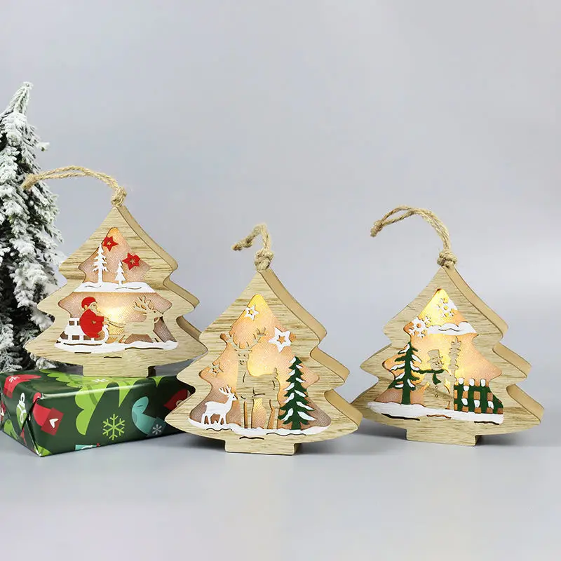 

Wooden House Christmas Decoration Luminous Wooden Old Man Snowman Night Light Christmas Atmosphere Light Creative Christmas Gift