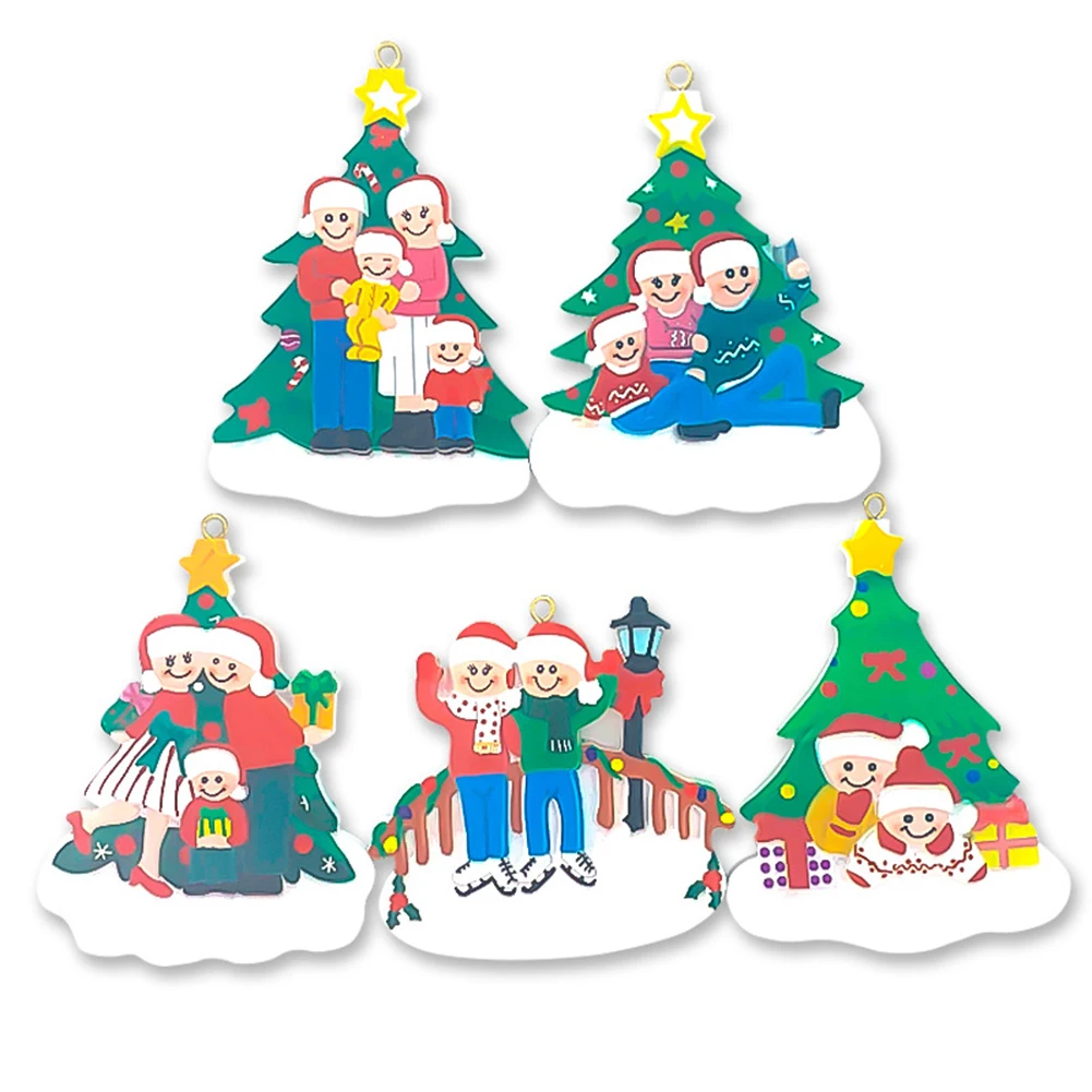 

Durable Christmas Tree Ornament Resin Family Christmas Tree Ribbon Ring Hanging Pendant Decoration Party Home Festival Supplies