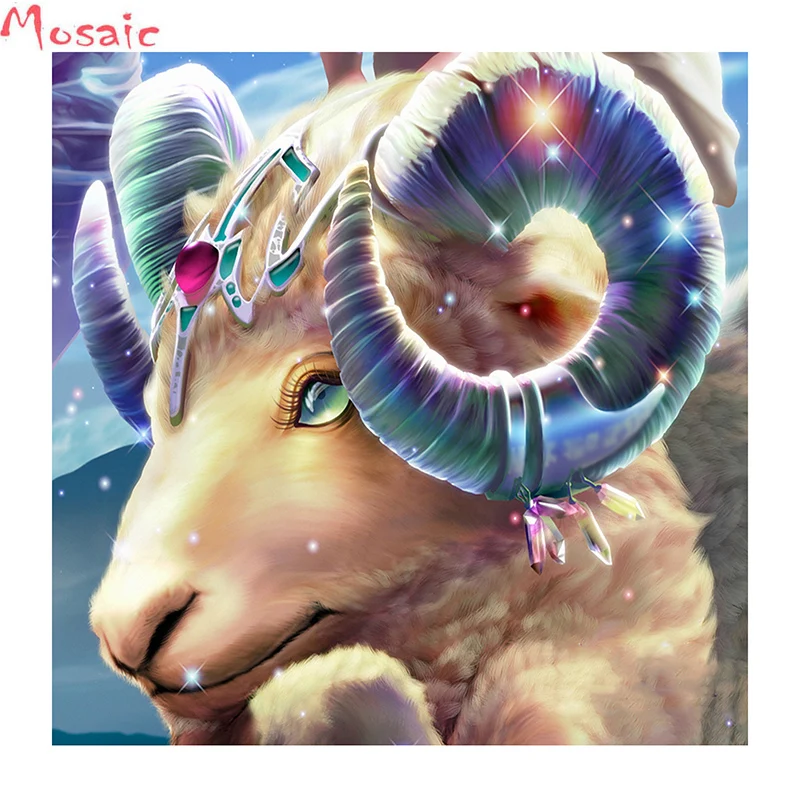 5d круглая алмазная живопись вышивка сделай сам милая овечка голова Козерог