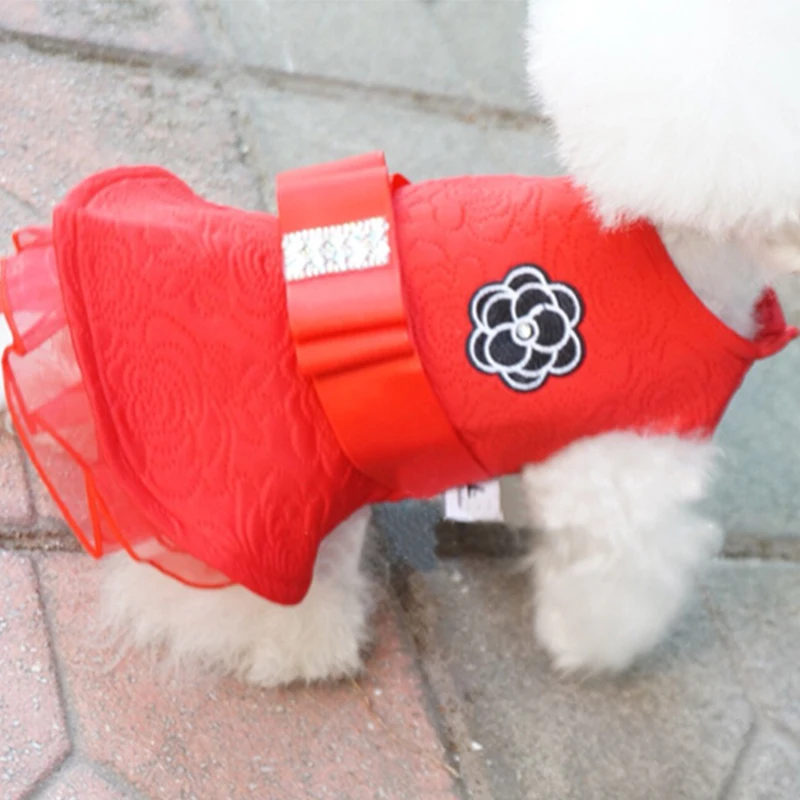 Рождественский стиль красное платье для собаки платья юбка одежда кошек собак