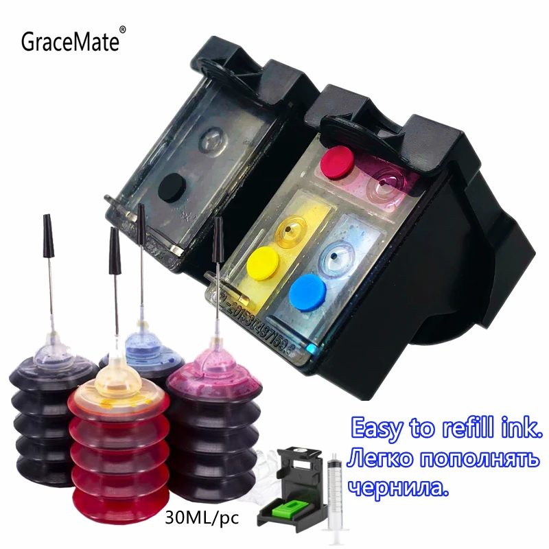 

GraceMate Remanufactured 664XL Refillable Ink Cartridge Compatible for HP 664 for DeskJet 1115 2135 3635 1118 2138 Inkjet Printe