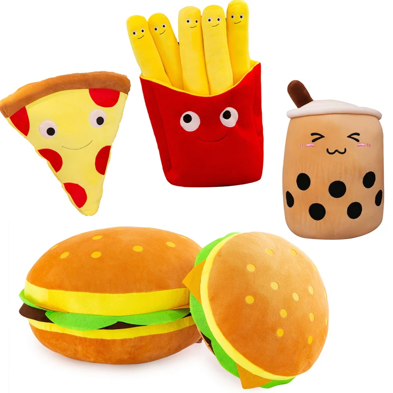 

Забавная плюшевая игрушка для еды, Мультяшные подушки для закусок, пицца, картошки фри, молока, чая, детские игрушки, подарок на день рождени...