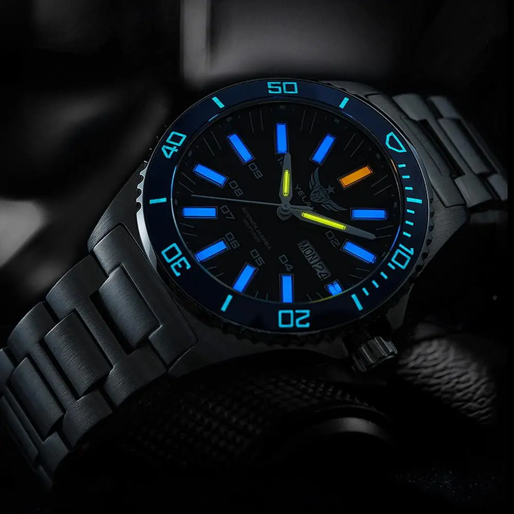 Наручные часы T100 с Тритием мужские для дайвинга Yelang автоматические механические