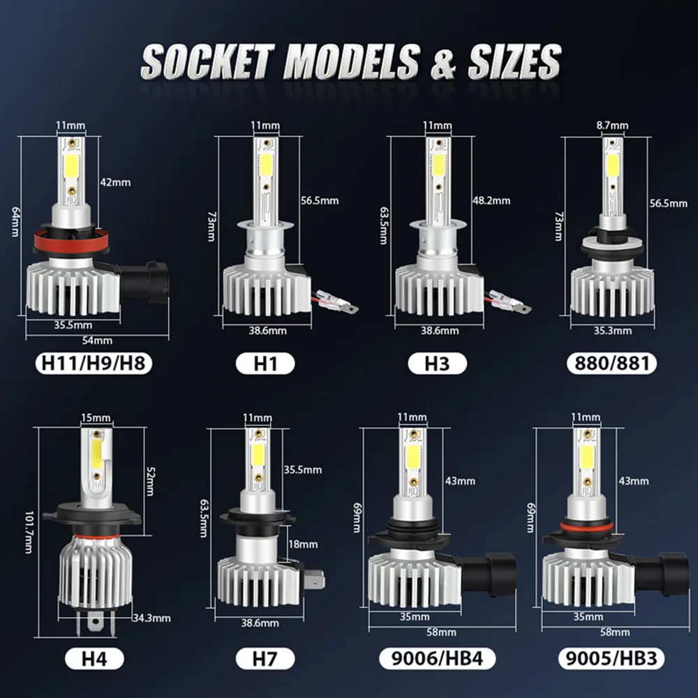 Светодиодные лампы для автомобильных фар H7 H4 H1 светодиодный 11 H8 HB3 9005 HB4 9006 880 881 H27