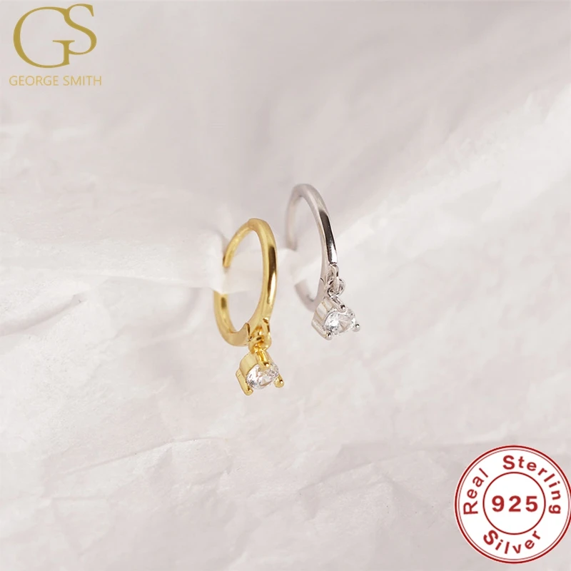 

GS 100% S925 Sterling Silver Drop Earring Zircon Round Pendant Crystal Circle Round Earrings for Women Jewelry orecchini donna