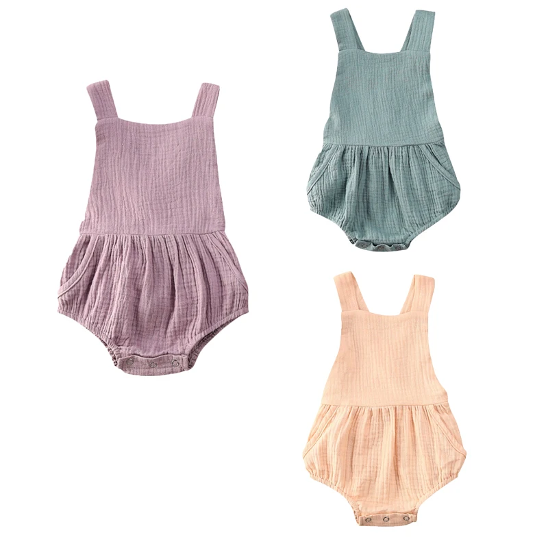 

NEW 2020 Summer Newborn Kid Baby Girl Cotton And Linen Clothes Sleeveless Romper Jumpsuit Solid Sunsuit Outfits Overalls