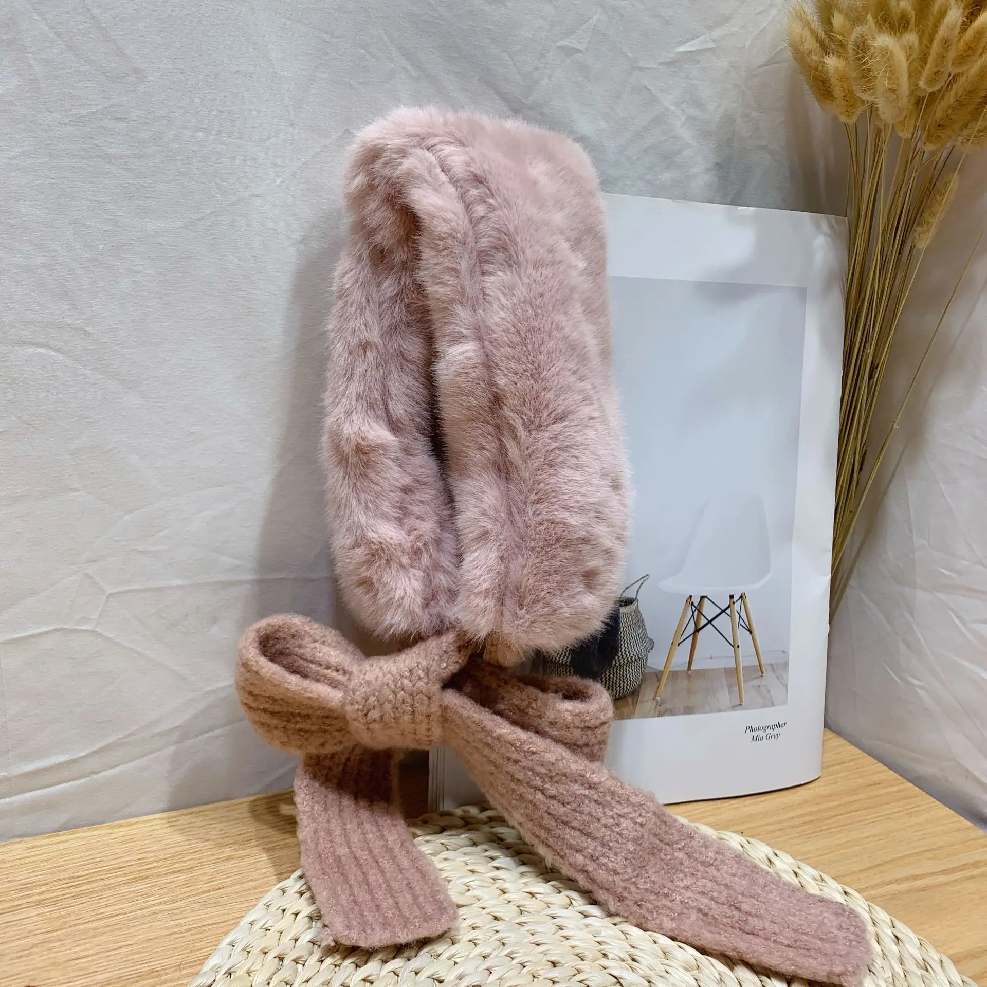 2019 зимний детский однотонный пушистый шарф из меха кролика с лентами для малышей