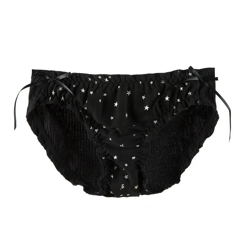 

Big Red Thread Hole Strip Lace Edge Girls' Panties Chiffon Printed Stars Ladies Panties Low Waist Underwear Women Sexy