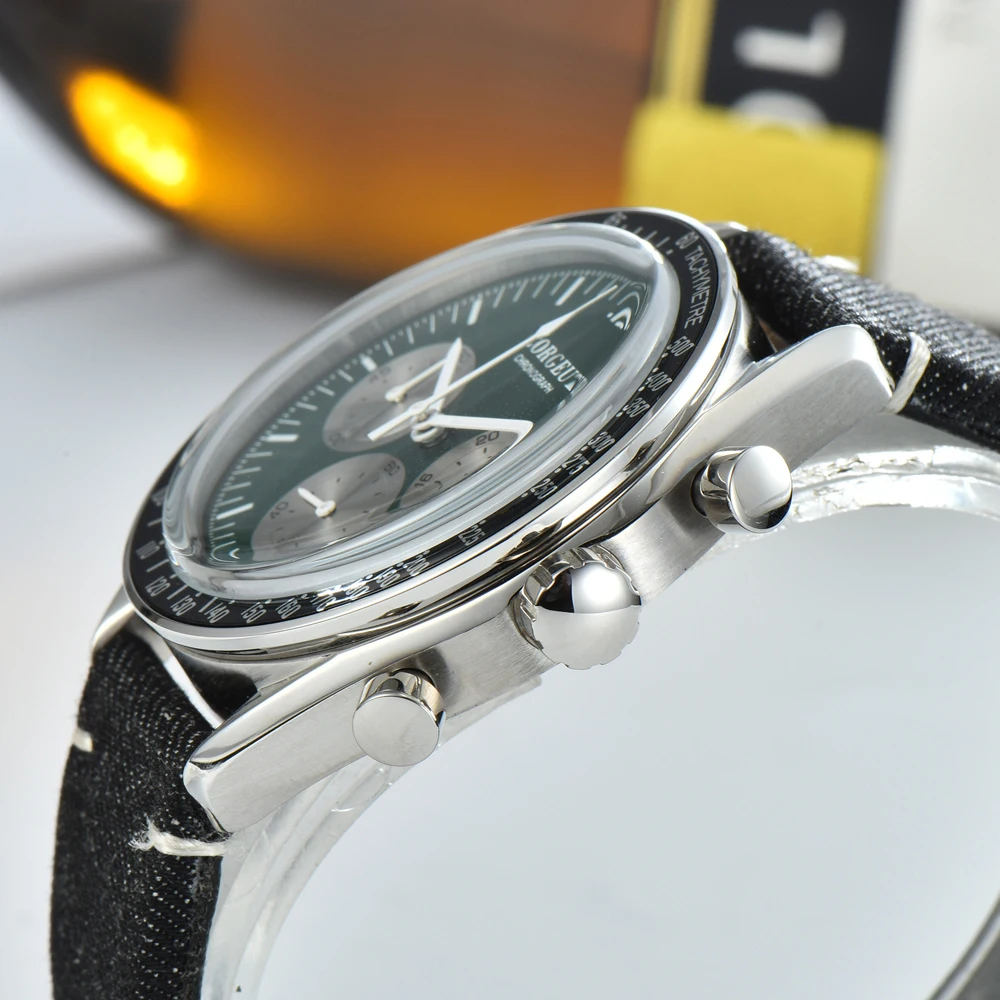 40MM Corgeut Luxury Mens Watch Sport Multifunction Chronograph Leather Strap Quartz Male Clock Black White Watches часы мужские |