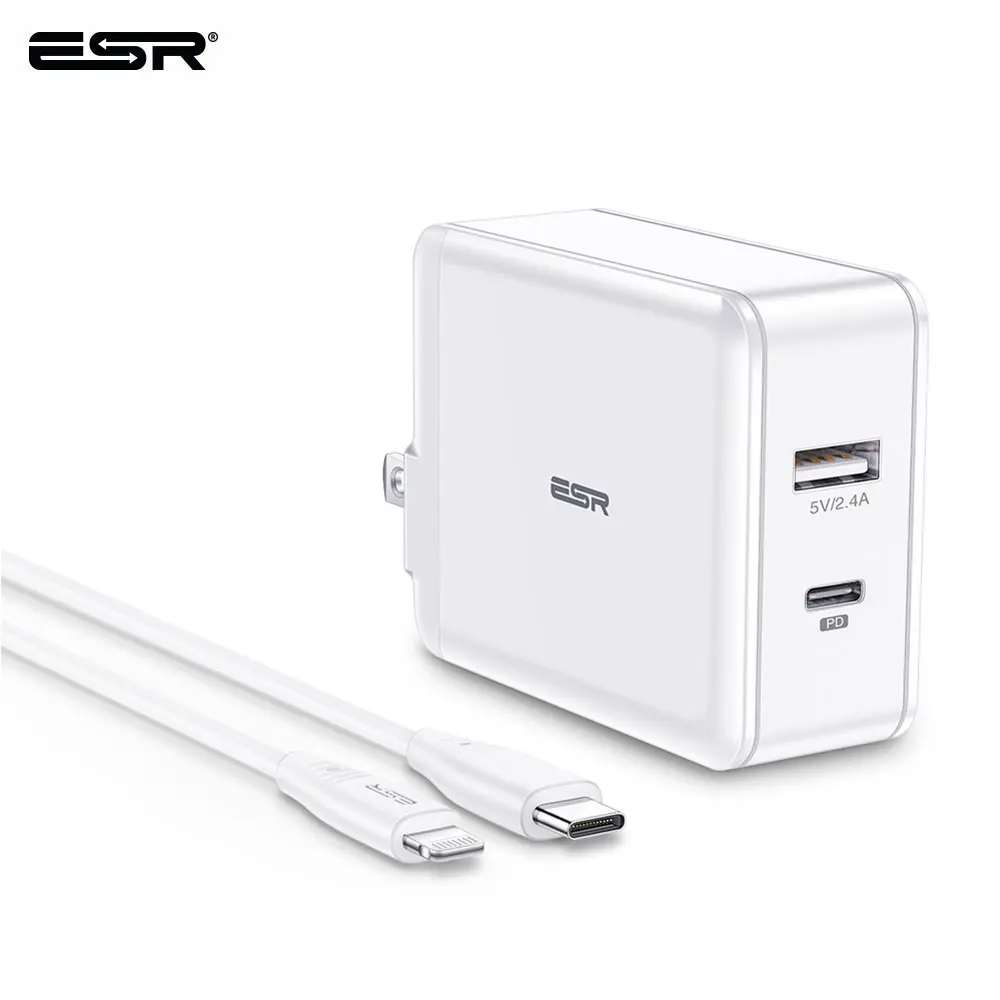  ESR 30 Вт USB C зарядное устройство + 30 Вт Тип C Lightning комбо мощность Быстрая доставка штекер зарядного устройства PD Кабель зарядного устройс…