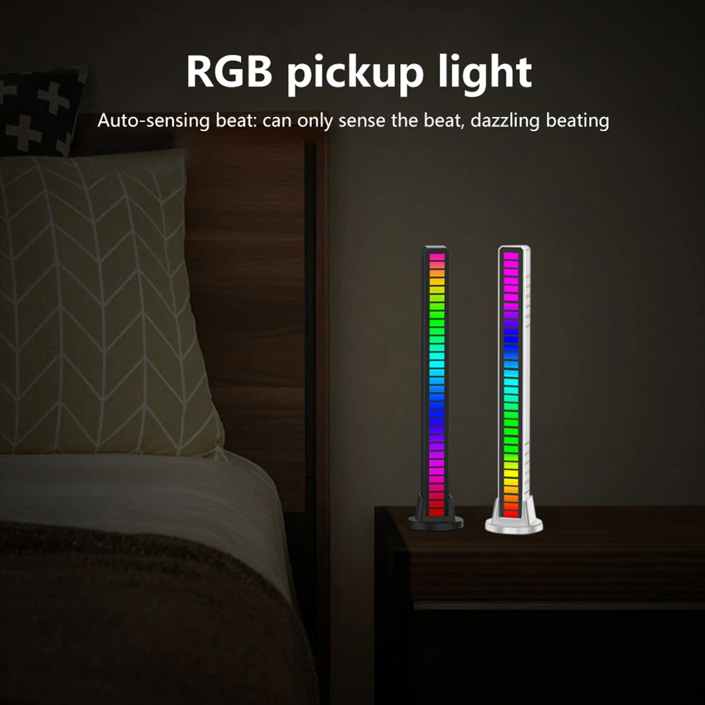 

3D RGB Tube LED Voice-Activated Pickup Rhythm Strip Light Music Atmosphere Ambient Lamp Bar for Car Party Computer NO Battery