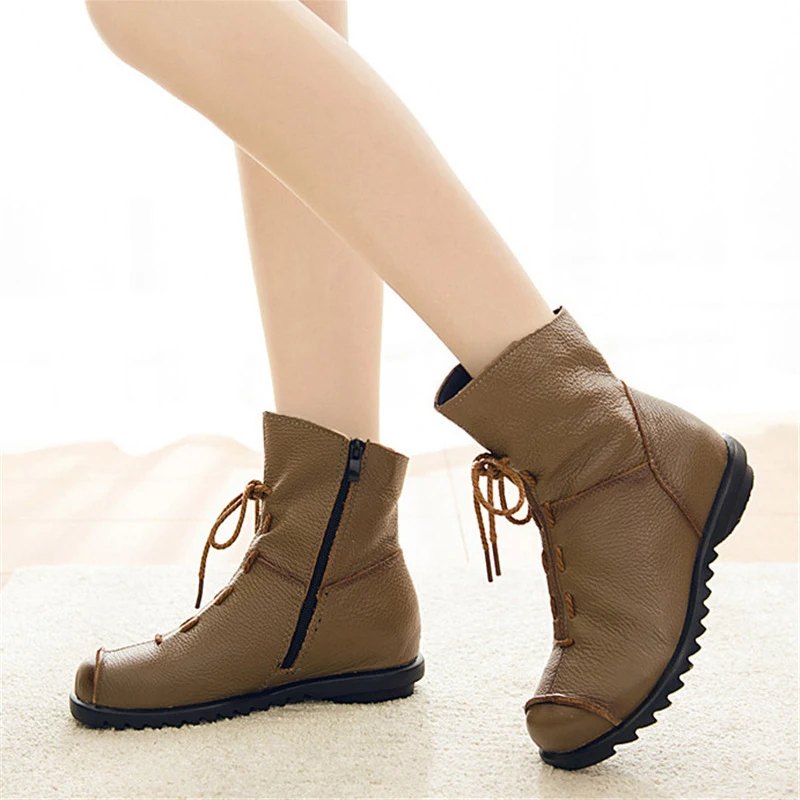 UPUPER Genuine Leather Women's Shoes Handmade Moccasins Shoes Women Booties High Quality Winter Shoes Warm Leather Ankle Boots