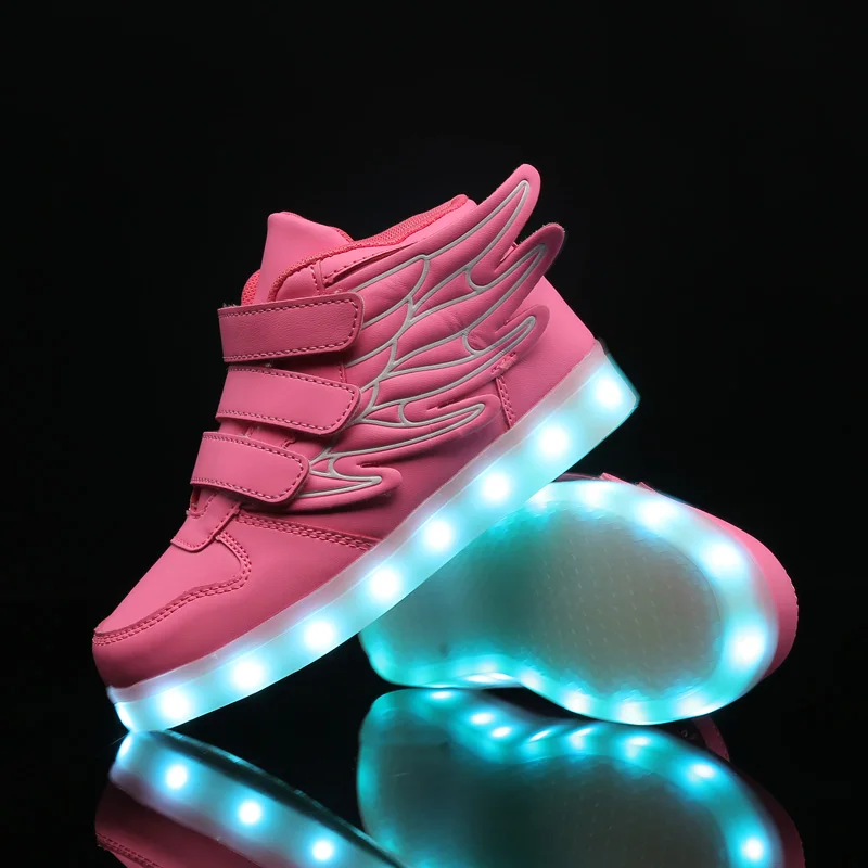 2018 Fashion Pink USB Charging Led Children Shoes With Light Up Kids Casual Boys&ampGirls Luminous Sneakers Glowing Shoe Hook&ampLoop |