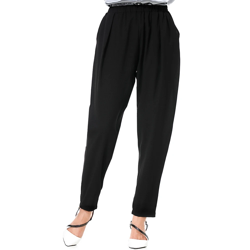 Повседневные Женские однотонные свободные длинные широкие брюки с карманами