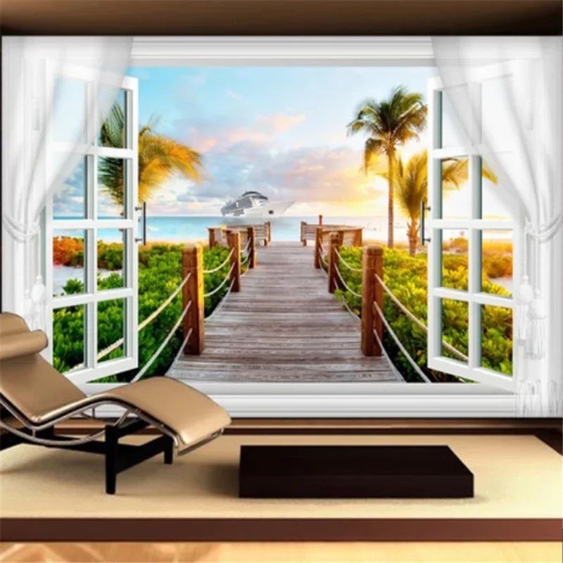 Фотообои beibehang на заказ фрески для гостиной пейзаж 3D оконные шторы Кокосовая