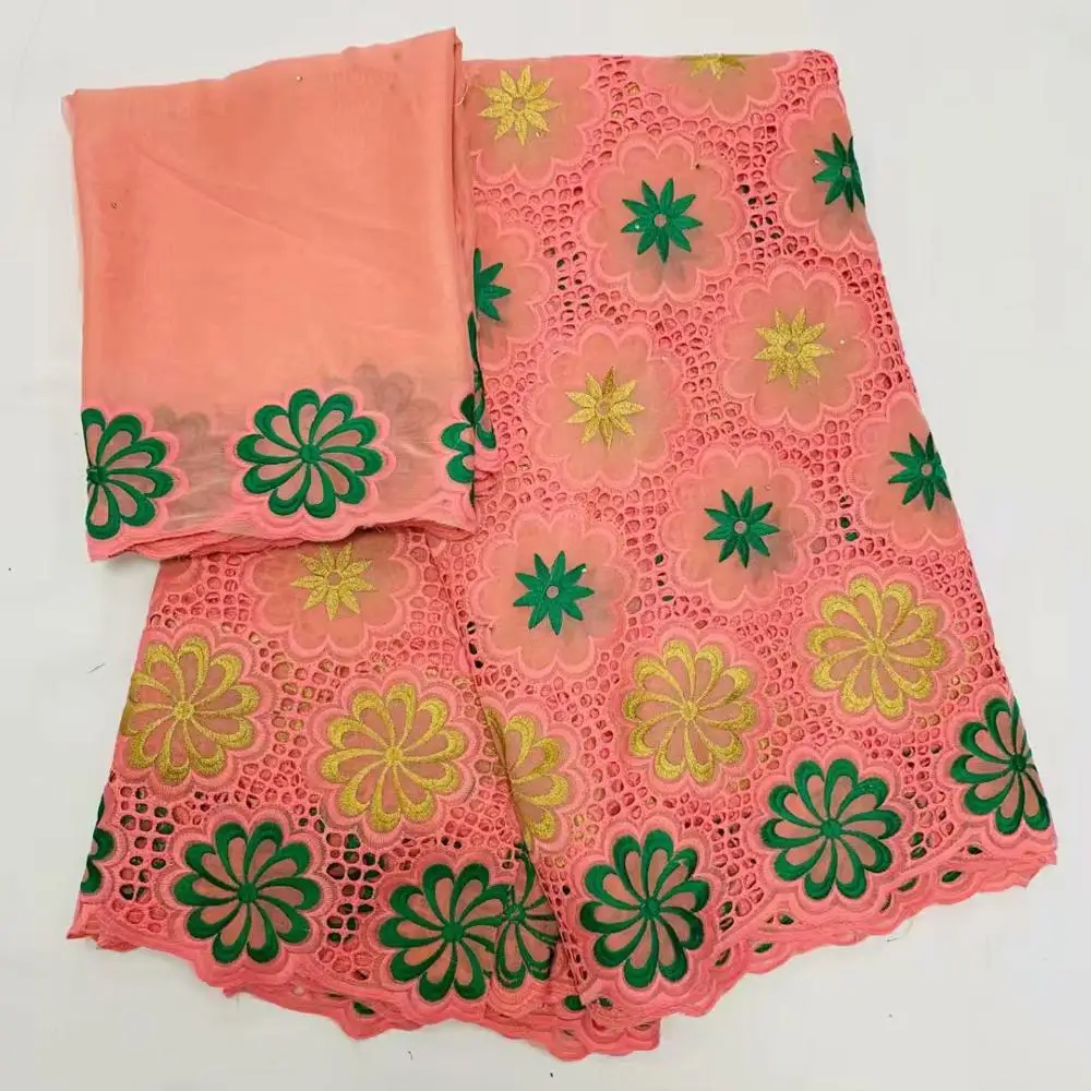 

Excellent embroidery African cotton lace material and 2Y Swiss voile lace cloth for wedding/party dress set WCV8(5+2y)